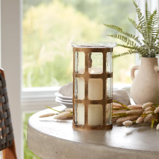 9.5" Wavy Glass & Metal Candle Holder